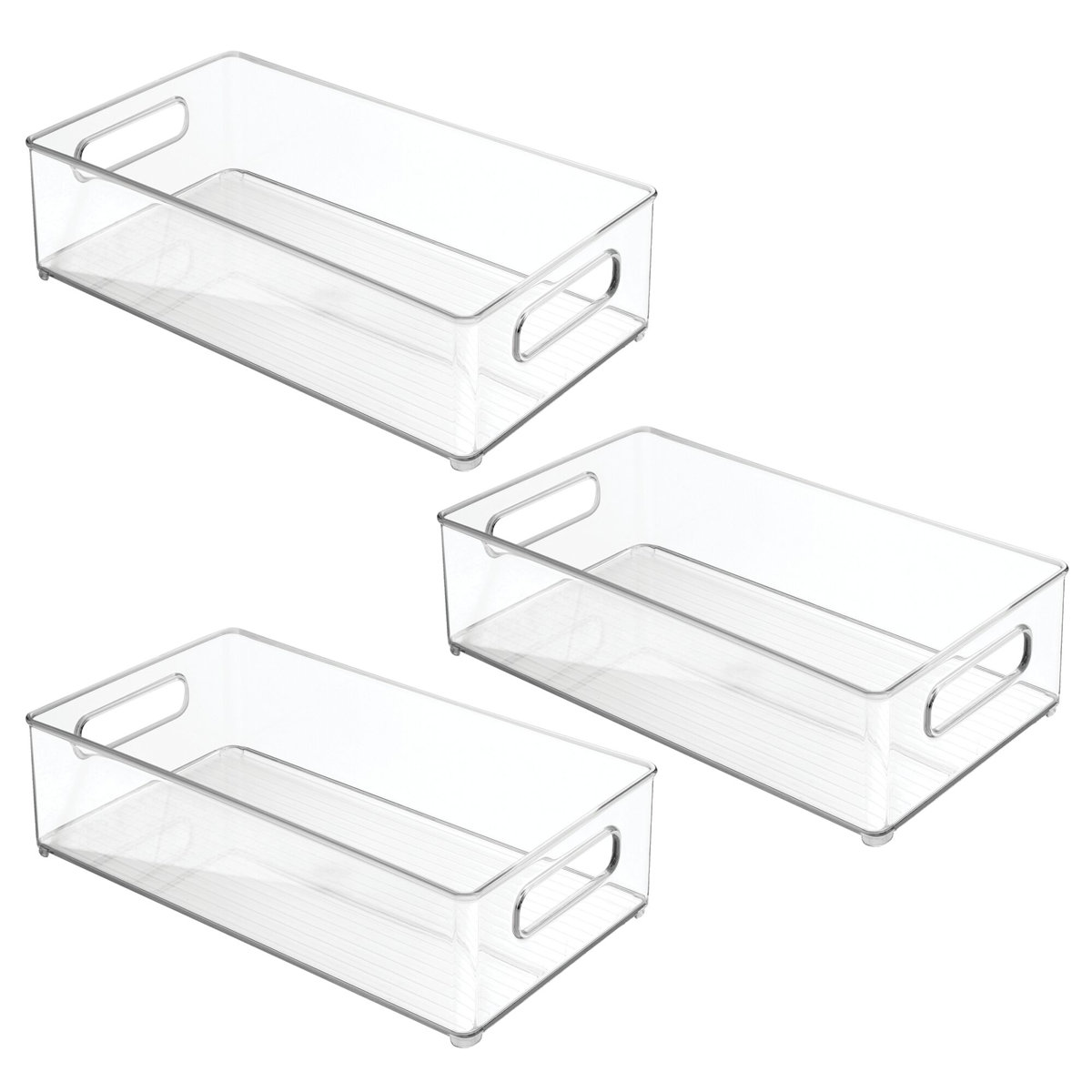 iDesign 3-Piece Set Plastic Fridge and Freezer Bins with Integrated Handles, 8" x 4" x 14.5", Clear